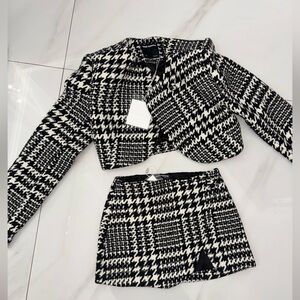 Naked Wardrobe Black and White Houndstooth Skirt Set